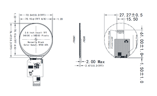 TFT-H028A29ZUIAX4N30 2.8-Inch In-Cell Round Display Screen with MIPI