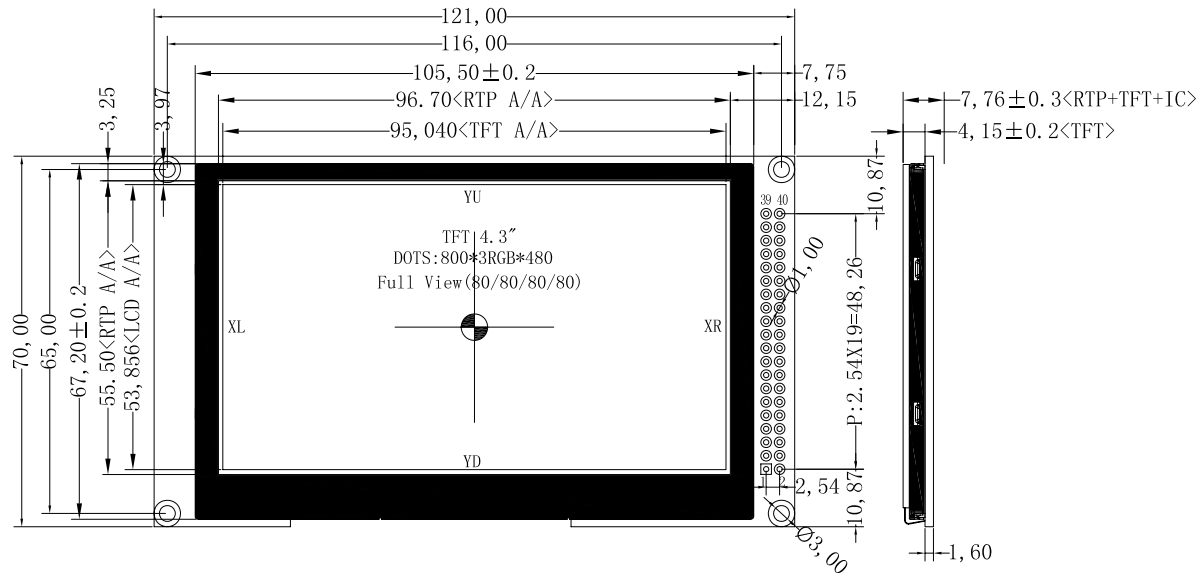 4.3 inch Resistive Touchscreen TFT Display 