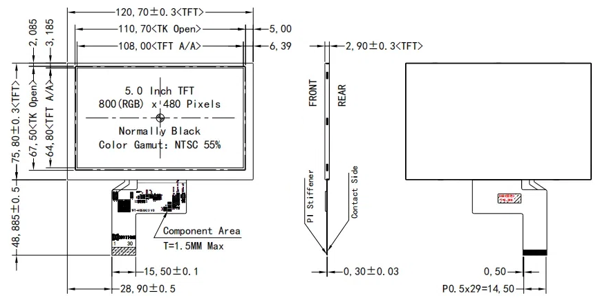 5 inch Sunlight Readable TFT Screen GH7006