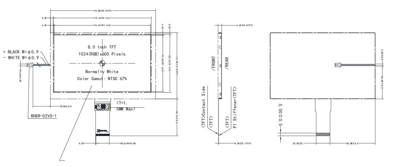 8 inch TFT Display 1024x600 RGB Interface