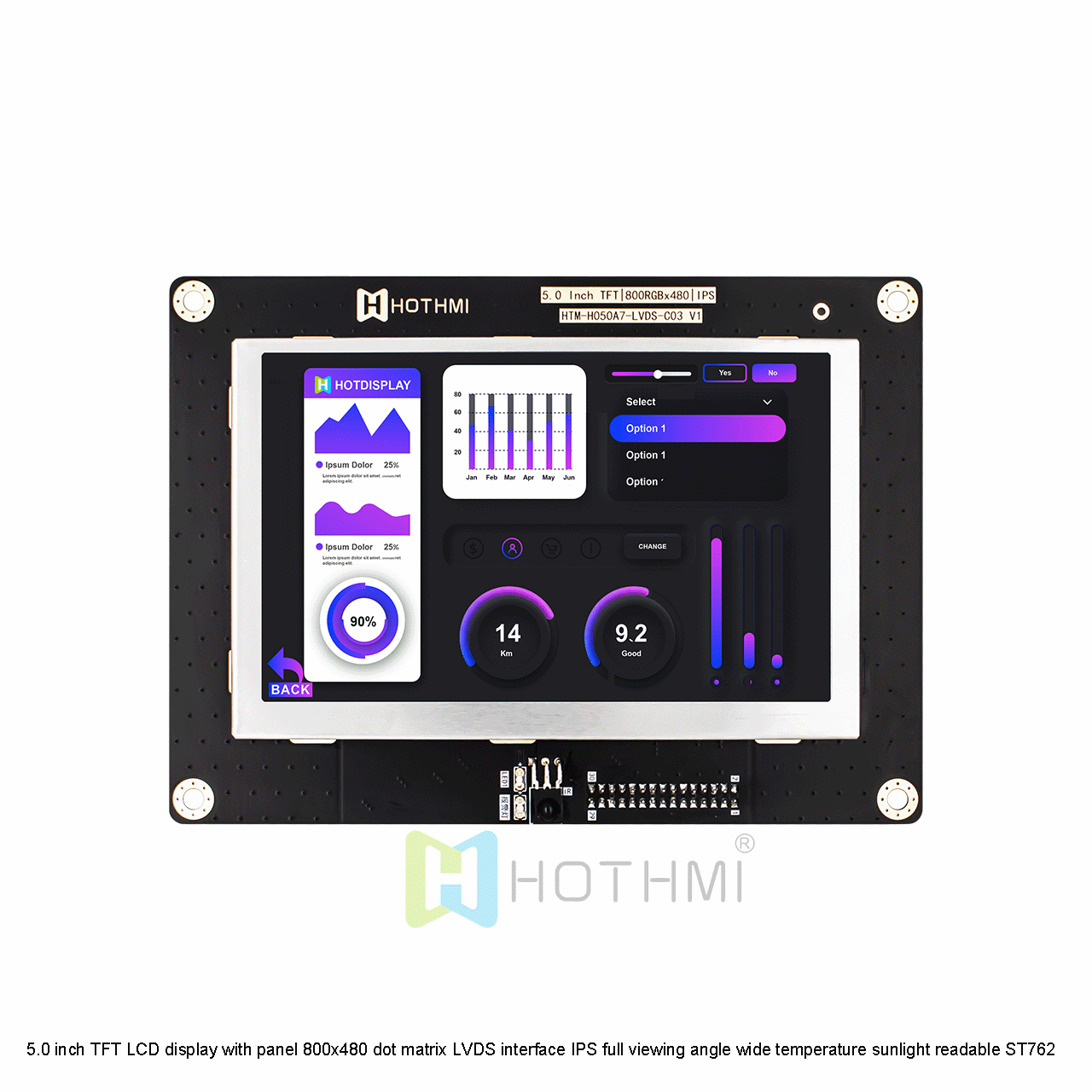 HOTHMI 5 inch Industrial Display Screen 800×480 LVDS Anti-glare