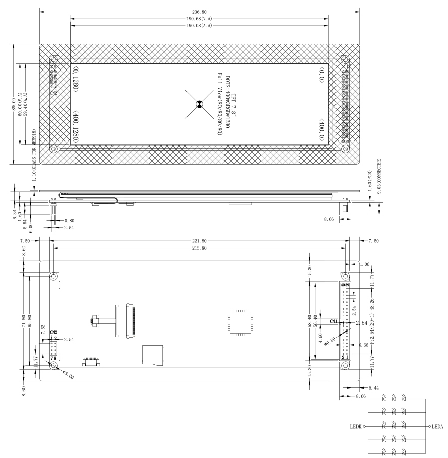 HOTHMI 7.84 inch Arduino Color Display 1280x400 SPI
