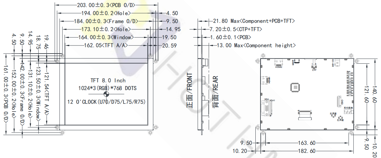HOTHMI 8 inch Raspberry Pi LCD Display 1024×768