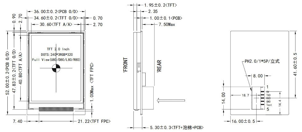 HOTHMI 2 inch HMI LCD Display 240×320 with UART IPS