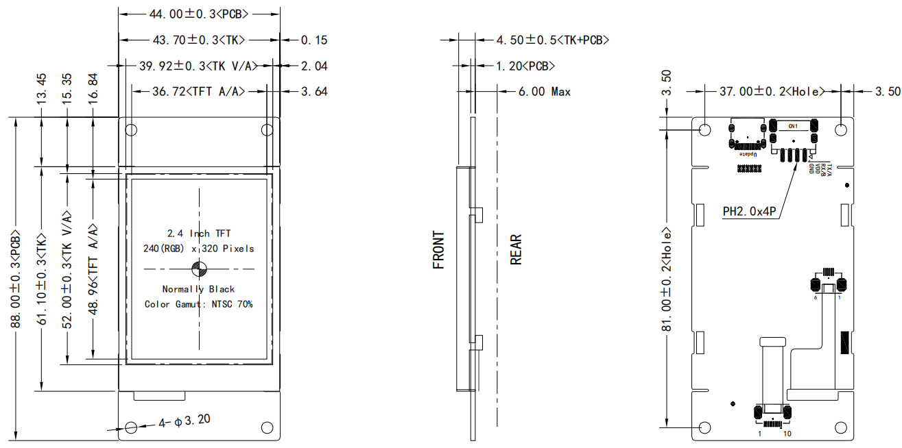 HOTHMI 2.4 inch Sunlight Readable LCD Screen UART